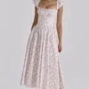 Livia White Rose Print Cotton Midi Sundress