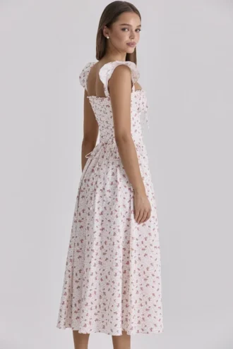 Livia White Rose Print Cotton Midi Sundress
