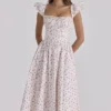 Livia White Rose Print Cotton Midi Sundress