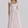 Livia White Rose Print Cotton Midi Sundress