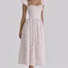 Livia White Rose Print Cotton Midi Sundress
