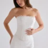 Livie White Cotton Broderie Strapless Corset Top