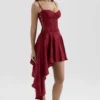 Lola Wine Jacquard Satin Draped Mini Dress