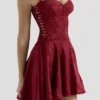 Lola Wine Jacquard Satin Draped Mini Dress