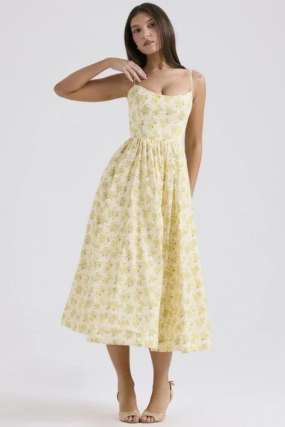 Lolita Buttercup Vintage Floral Print Cotton Corset Sundress