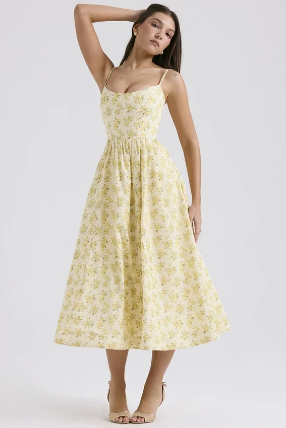Lolita Buttercup Vintage Floral Print Cotton Corset Sundress