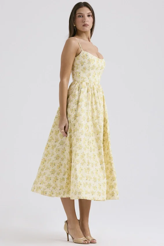 Lolita Buttercup Vintage Floral Print Cotton Corset Sundress
