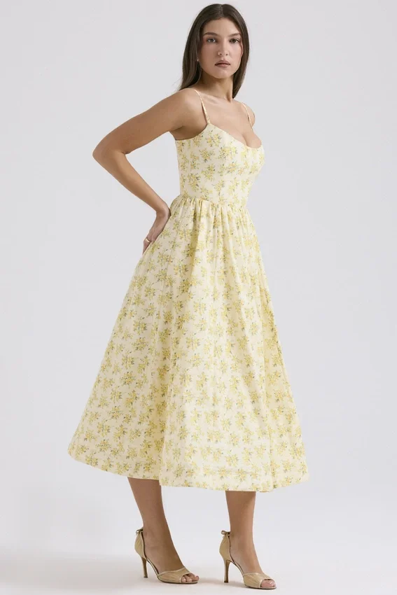 Lolita Buttercup Vintage Floral Print Cotton Corset Sundress
