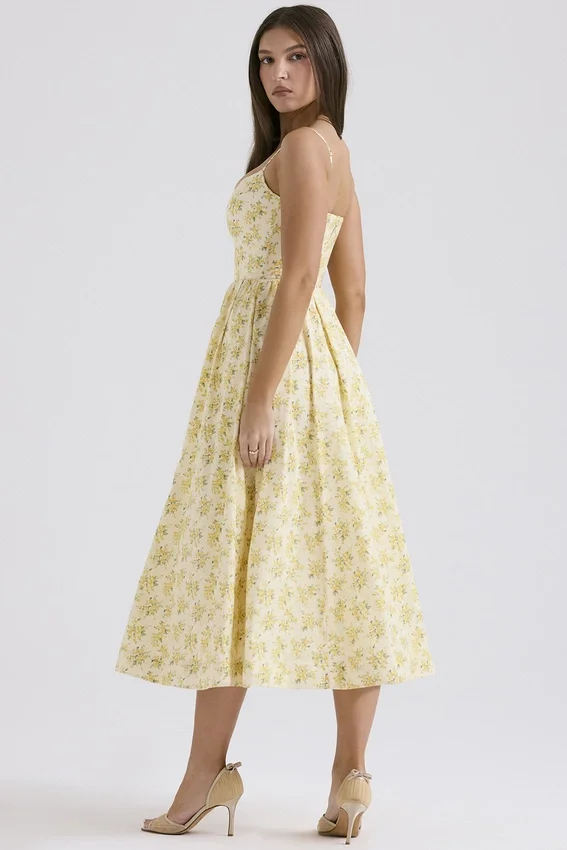 Lolita Buttercup Vintage Floral Print Cotton Corset Sundress