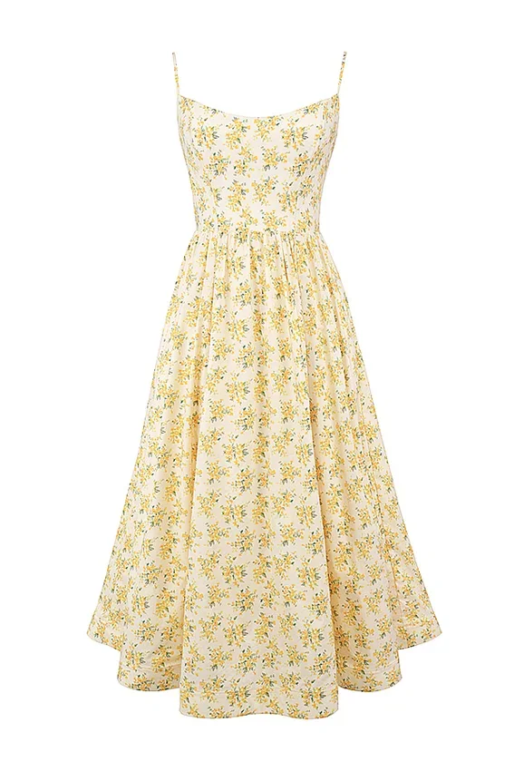 Lolita Buttercup Vintage Floral Print Cotton Corset Sundress