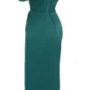 Loretta Emerald Green Satin Off Shoulder Dress