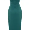 Loretta Emerald Green Satin Off Shoulder Dress