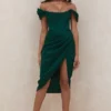 Loretta Emerald Green Satin Off Shoulder Dress