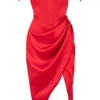 Loretta Red Satin Off Shoulder Dress