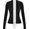 Lori Black Crystallised Lace Up Top