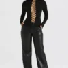 Lori Black Crystallised Lace Up Top