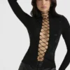 Lori Black Crystallised Lace Up Top