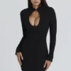 Lotus Black Crepe Keyhole Silhouette Mini Dress