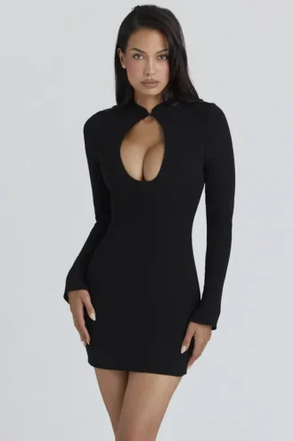 Lotus Black Crepe Keyhole Silhouette Mini Dress