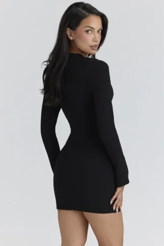 Lotus Black Crepe Keyhole Silhouette Mini Dress