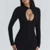 Lotus Black Crepe Keyhole Silhouette Mini Dress