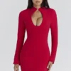 Lotus Red Crepe Keyhole Silhouette Mini Dress