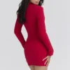 Lotus Red Crepe Keyhole Silhouette Mini Dress