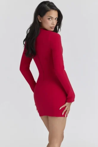 Lotus Red Crepe Keyhole Silhouette Mini Dress