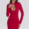 Lotus Red Crepe Keyhole Silhouette Mini Dress