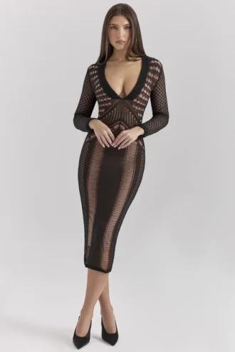 Loula Black Plunge Midi Dress