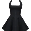 Loulette Black Halter Neck Bow Mini Dress