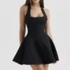 Loulette Black Halter Neck Bow Mini Dress