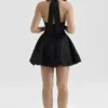 Loulette Black Halter Neck Bow Mini Dress
