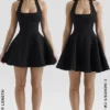 Loulette Black Halter Neck Bow Mini Dress