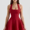 Loulette Red Halter Neck Bow Mini Dress