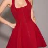 Loulette Red Halter Neck Bow Mini Dress