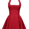 Loulette Red Halter Neck Bow Mini Dress