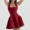 Loulette Red Halter Neck Bow Mini Dress