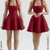 Loulette Red Halter Neck Bow Mini Dress