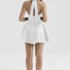 Loulette White Halter Neck Bow Mini Dress