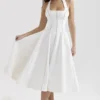 Loulou Ivory Halter Neck Midi Dress