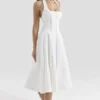 Loulou Ivory Halter Neck Midi Dress