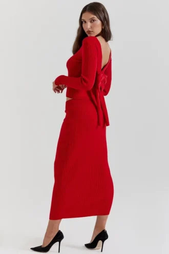 Lourdes Scarlet Cashmere Blend Maxi Skirt