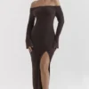 Lucena Espresso Knit Off Shoulder Dress