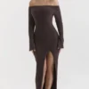Lucena Espresso Knit Off Shoulder Dress