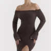 Lucena Espresso Knit Off Shoulder Dress