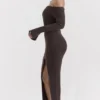Lucena Espresso Knit Off Shoulder Dress