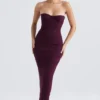 Lucia Grape Strapless Corset Maxi Dress
