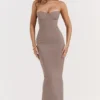 Lucia Taupe Strapless Corset Maxi Dress