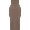 Lucia Taupe Strapless Corset Maxi Dress